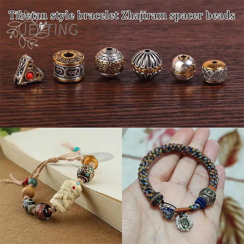 5Pcs Antique Silver Gold Color Tibetan Loose Bead Big Hole Spacer Beads For DIY Jewelry Making Charms Bracelet Finding
