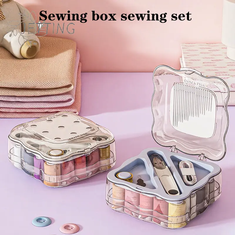 Professional Sewing Box Kit Portable Home Travel Sewing Needlework Box Set DIY Clothing Crafts Scissors Tools Accessories