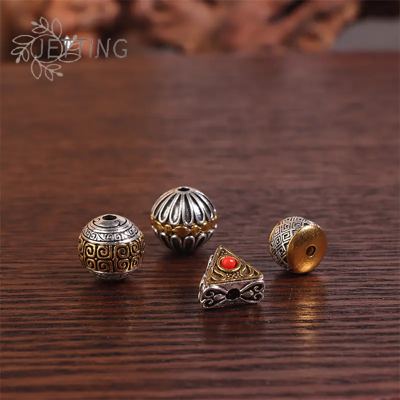 5Pcs Antique Silver Gold Color Tibetan Loose Bead Big Hole Spacer Beads For DIY Jewelry Making Charms Bracelet Finding