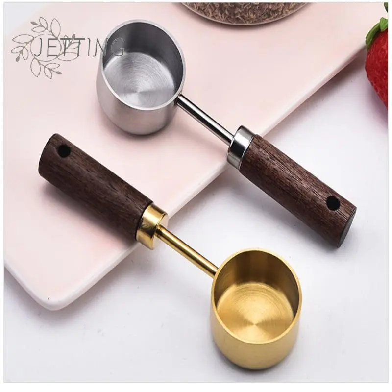 15ml Wooden Coffee Scoop Stainless Steel Long Handle Measuring Spoon For Coffee Tablespoon Kitchen Tool Cafe Decoration