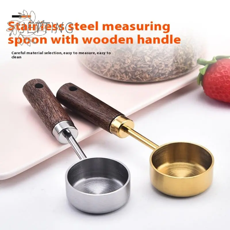15ml Wooden Coffee Scoop Stainless Steel Long Handle Measuring Spoon For Coffee Tablespoon Kitchen Tool Cafe Decoration