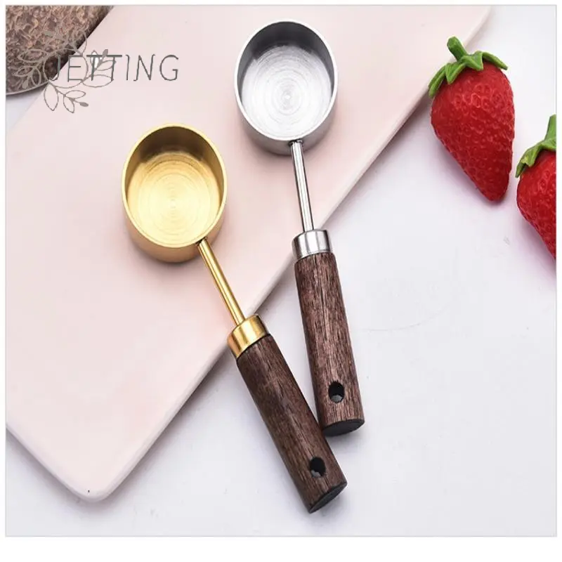 15ml Wooden Coffee Scoop Stainless Steel Long Handle Measuring Spoon For Coffee Tablespoon Kitchen Tool Cafe Decoration