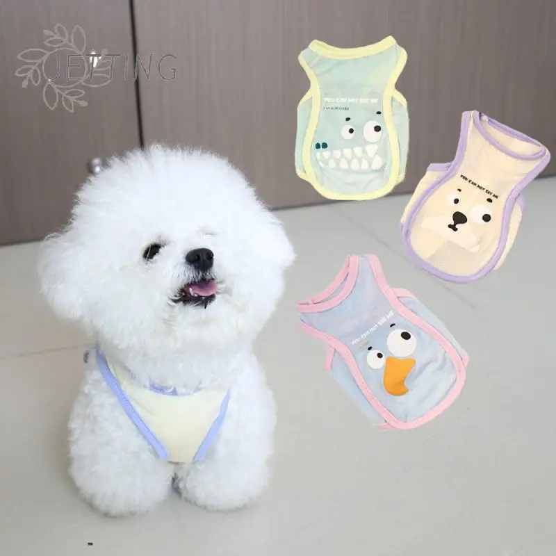 Pet Cat Dog Summer Cartoon Pattern Cool Breathable Cooling Ice Silk Vest Outdoor Tank Top Lightweight Outdoor Cool Clothes