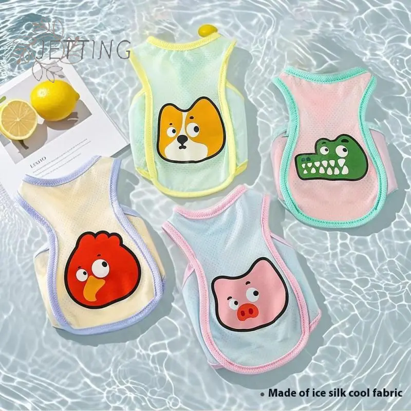 Pet Cat Dog Summer Cartoon Pattern Cool Breathable Cooling Ice Silk Vest Outdoor Tank Top Lightweight Outdoor Cool Clothes
