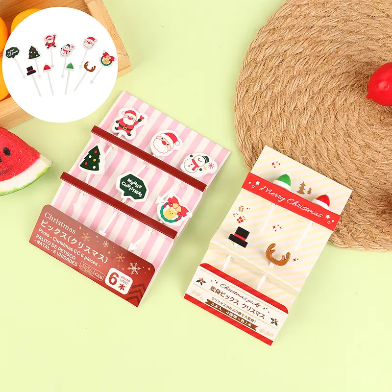 4/6Pcs Christmas Fruit Fork Creative Lunch Bento Accessories Festive Party Decoration Cute Fruit Fork Cupcake Insert Toothpicks