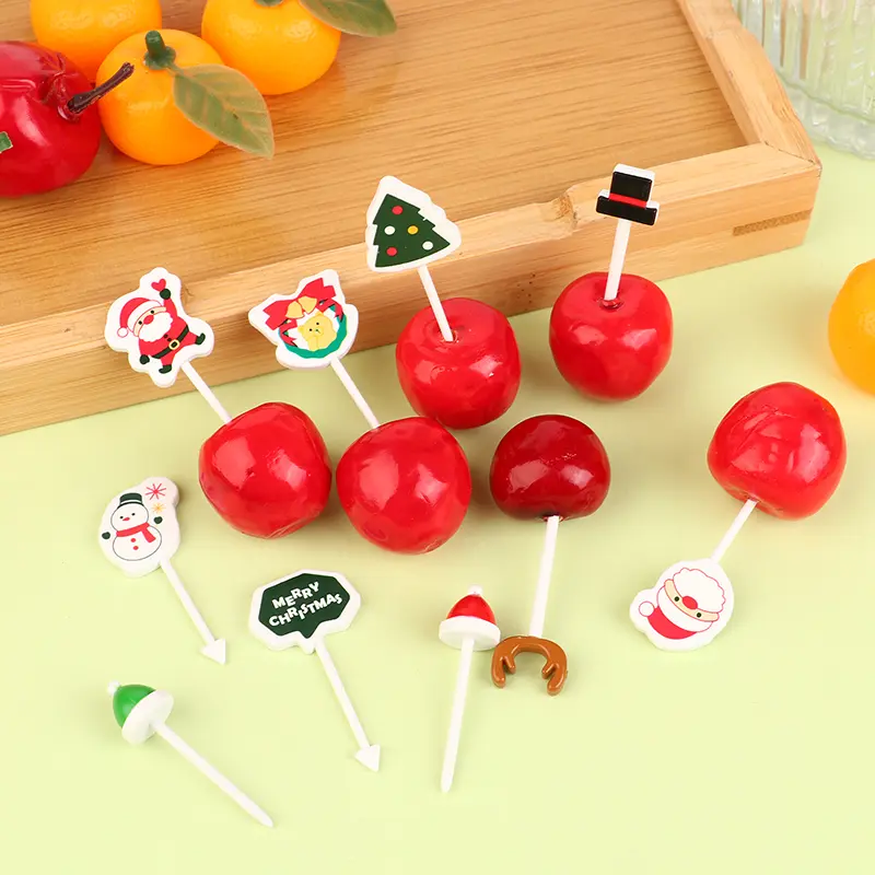4/6Pcs Christmas Fruit Fork Creative Lunch Bento Accessories Festive Party Decoration Cute Fruit Fork Cupcake Insert Toothpicks