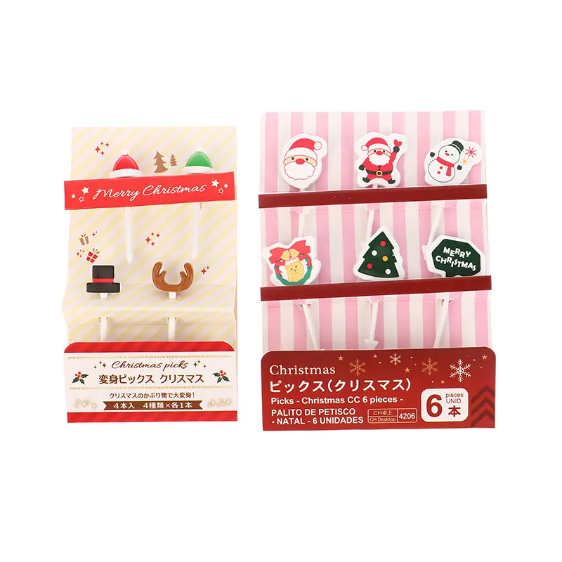 4/6Pcs Christmas Fruit Fork Creative Lunch Bento Accessories Festive Party Decoration Cute Fruit Fork Cupcake Insert Toothpicks