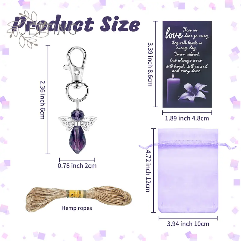 20 Set Funeral Favors, Celebration Of Life Favors Angel Keychains Organza Bags Sympathy Thank You Tags For Memorial Supplies