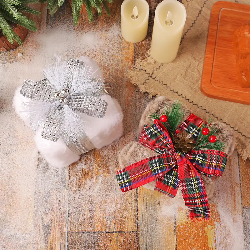 Cartoon Christmas Plush Gift Box Handicraft 3D Square Gift Box Pendant Festival Elegant Christmas Tree Decoration