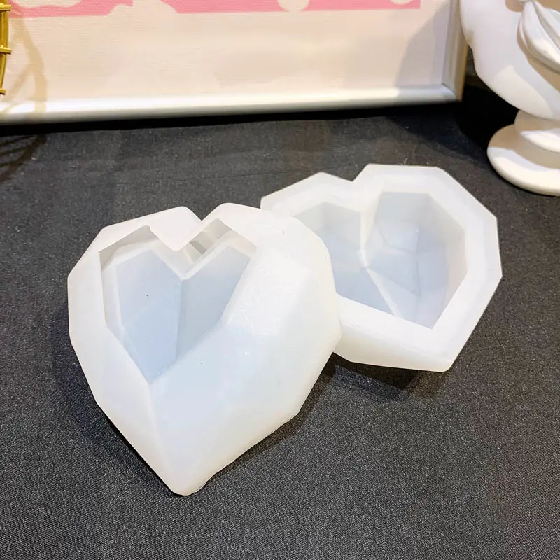 2pcs/set Heart Design Box Resin Mold Jewelry Plaster Concrete Pot Silicone Mold with Lid DIY Diamond Cement Container Molds