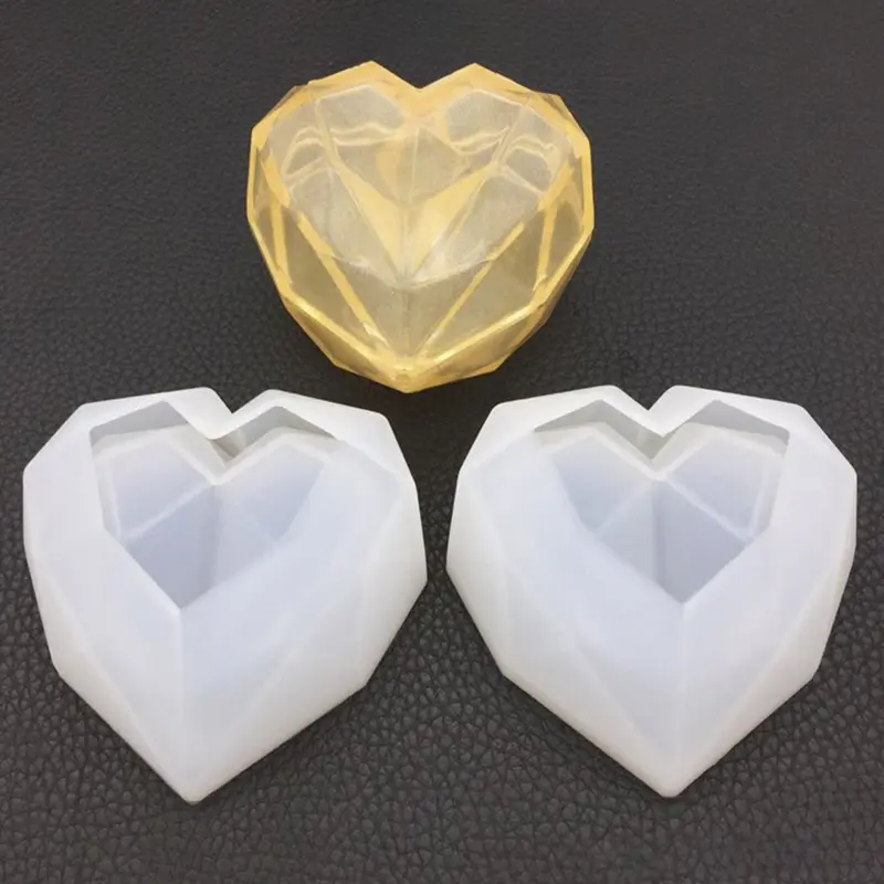 2pcs/set Heart Design Box Resin Mold Jewelry Plaster Concrete Pot Silicone Mold with Lid DIY Diamond Cement Container Molds