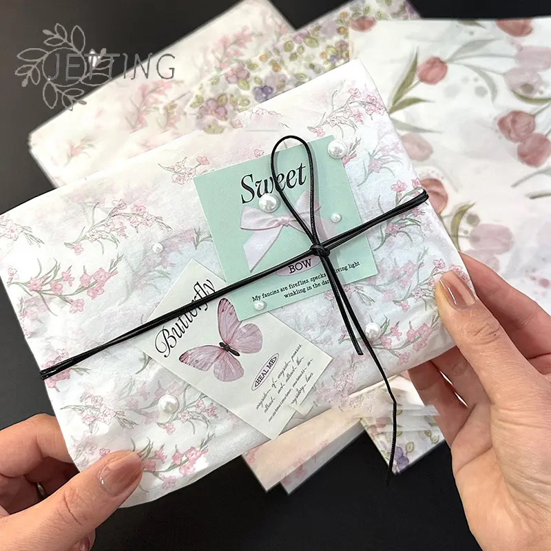 Elegant Tulip Patterned Tissue Paper Floral Design With Green Leaves For Gift Filling And Decorating Wrapping Wine Bottle Box