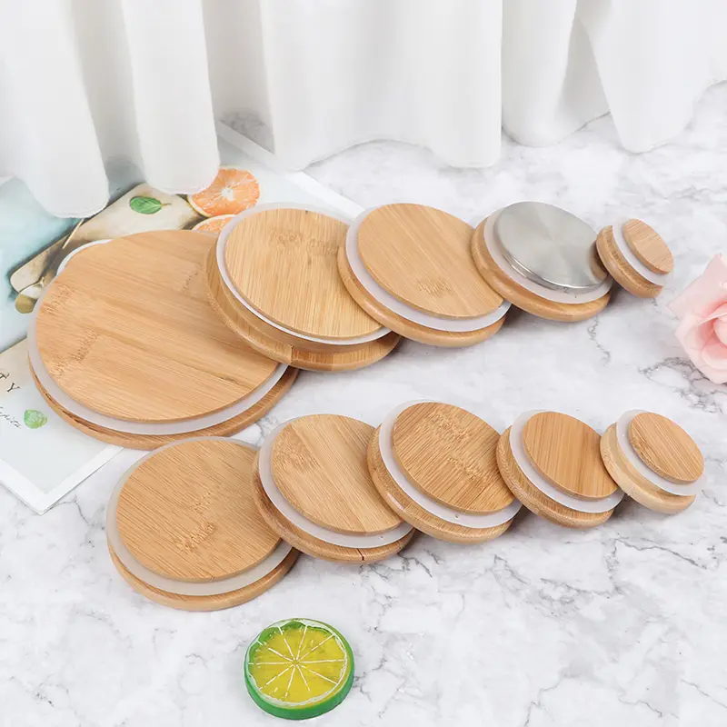 Wooden Jars Lids Silica Gel Circle Seal Up Lids Flower Wood Cover Canister