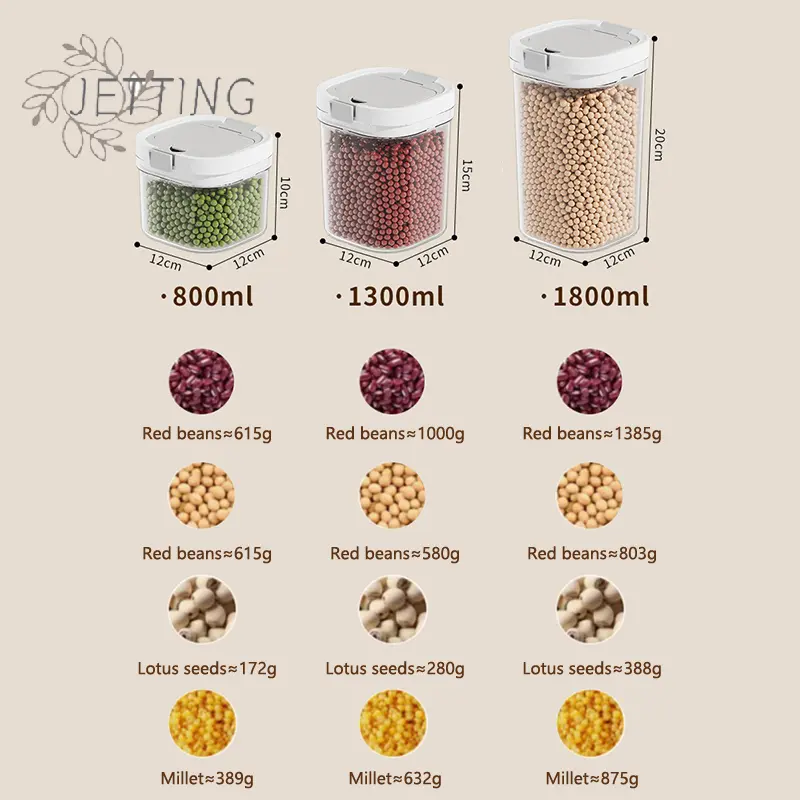 800/1300/1800ml Food Grade Storage Jar Sealed Can Tank Container Powder Empty Packing Bottle Storage Clear Large Capacity Box