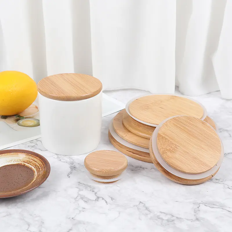 Wooden Jars Lids Silica Gel Circle Seal Up Lids Flower Wood Cover Canister