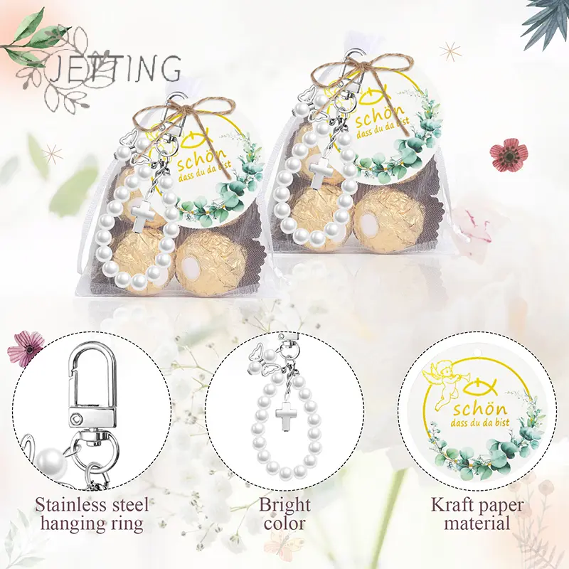 10Sets Angel Keychains Favor, Pearl Angel Keychain Gifts Bulk Guardian Angel Pendant Keychain With Thank You Tags Organza Bag