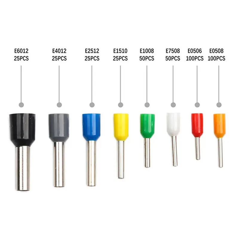400pcs Wire Connect Insulated Connector Terminal Crimp Terminator Cold Pressed Insulated Termina E0508 7508 1008 1510 2512 4012