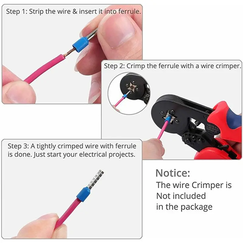 400pcs Wire Connect Insulated Connector Terminal Crimp Terminator Cold Pressed Insulated Termina E0508 7508 1008 1510 2512 4012