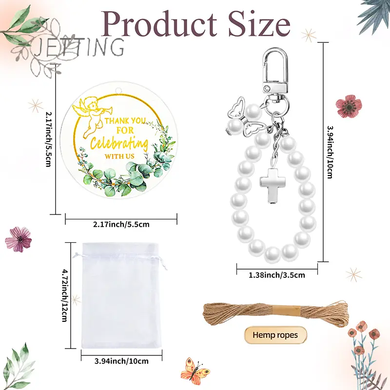 10Sets Angel Keychains Favor, Pearl Angel Keychain Gifts Bulk Guardian Angel Pendant Keychain With Thank You Tags Organza Bag