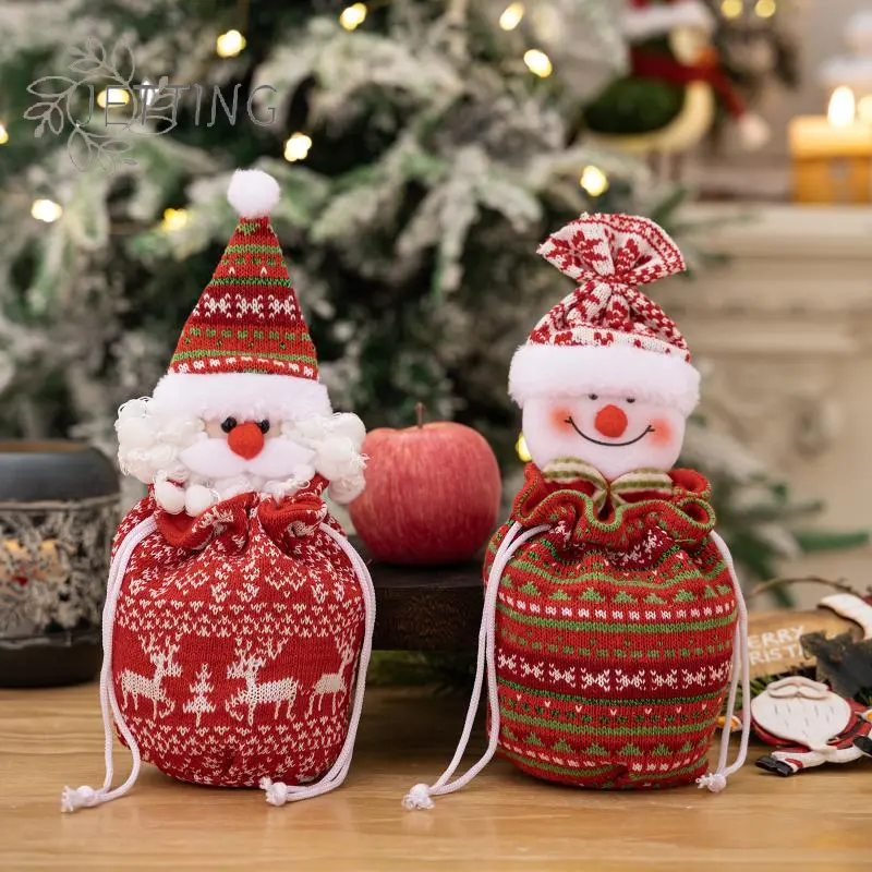 Christmas Knitted Gift Bags Set With Apple Doll Elk Santa Bear Design For Candy Storage Xmas Party Favors New Year Gifts Holiday