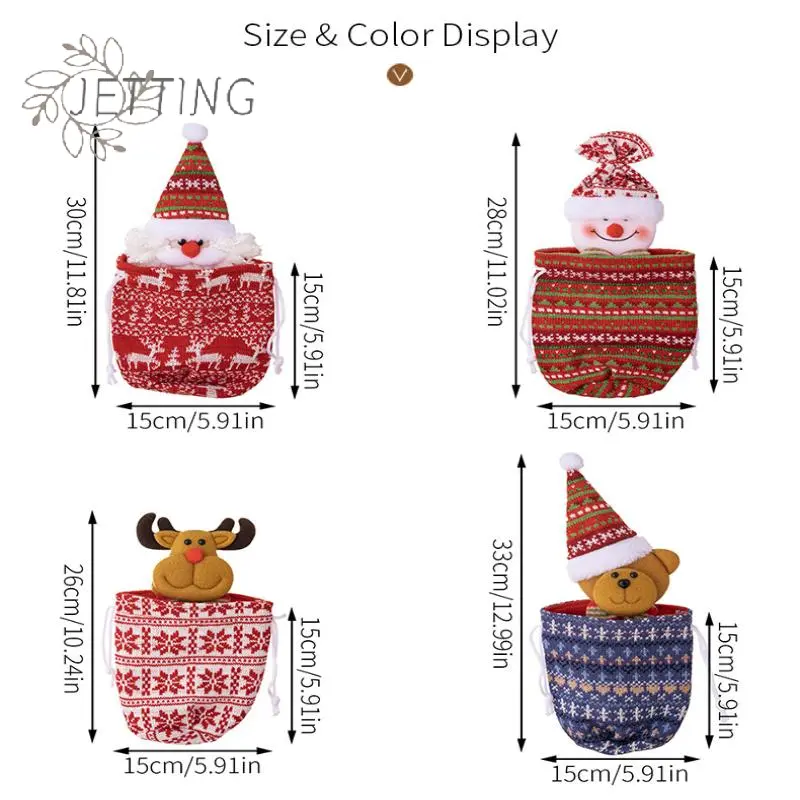 Christmas Knitted Gift Bags Set With Apple Doll Elk Santa Bear Design For Candy Storage Xmas Party Favors New Year Gifts Holiday