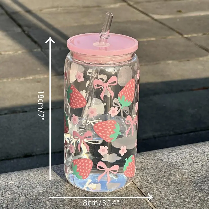 Bow Glass Cute Water Cup Cartoon Bow Glass Cup Striped Cute Doodle Coffee Mug Household Fruit Tea Lemonade Girls Gift