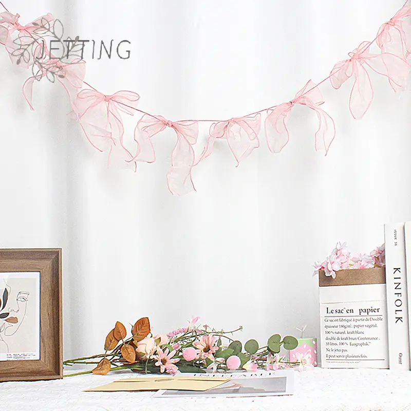 Pink Bowknot Banner Hanging Pendant Garlands For Girls Princess Birthday Party Decor Baby Shower Wedding Party Photo Background