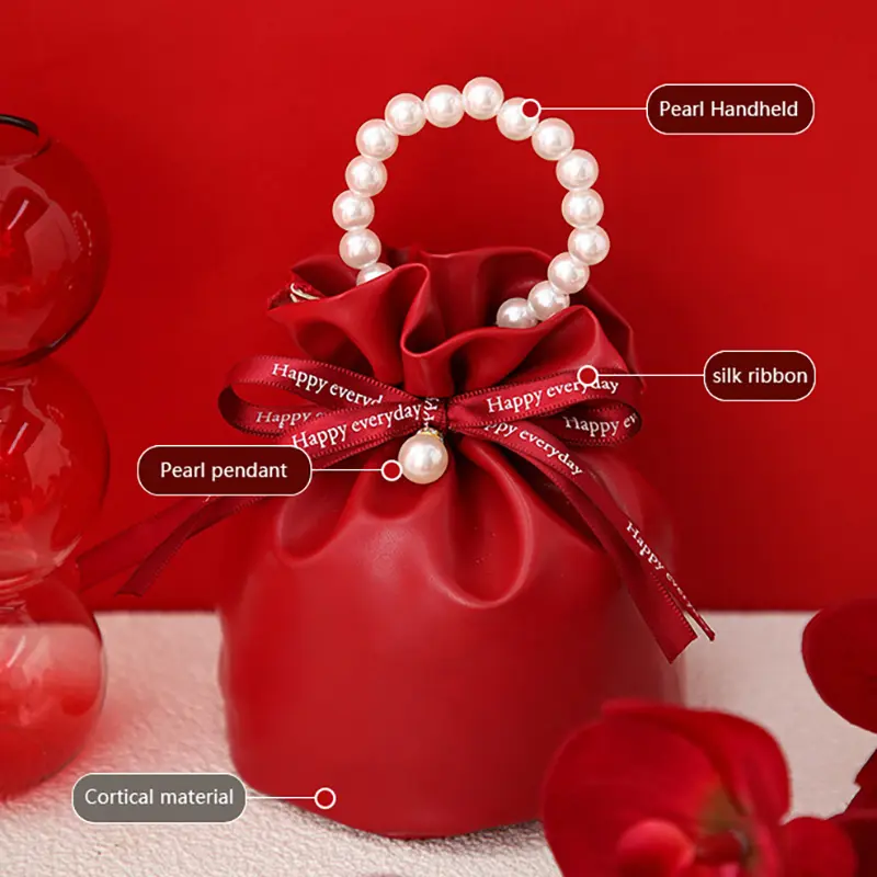 Leather Gift Box Handbag Shape Ribbon Bow With Hand Candy Bag Packaging Box Wedding Favors Gift Box Shower Party Supply