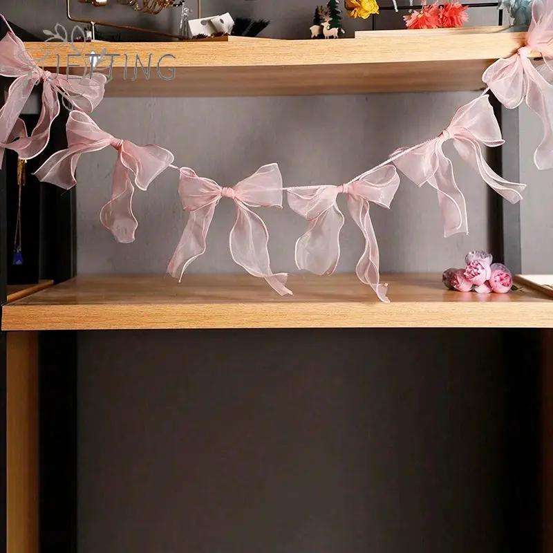 Pink Bowknot Banner Hanging Pendant Garlands For Girls Princess Birthday Party Decor Baby Shower Wedding Party Photo Background