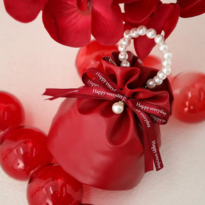 Leather Gift Box Handbag Shape Ribbon Bow With Hand Candy Bag Packaging Box Wedding Favors Gift Box Shower Party Supply