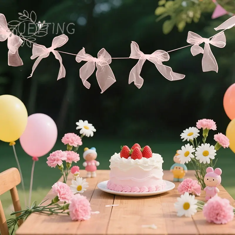 Pink Bowknot Banner Hanging Pendant Garlands For Girls Princess Birthday Party Decor Baby Shower Wedding Party Photo Background