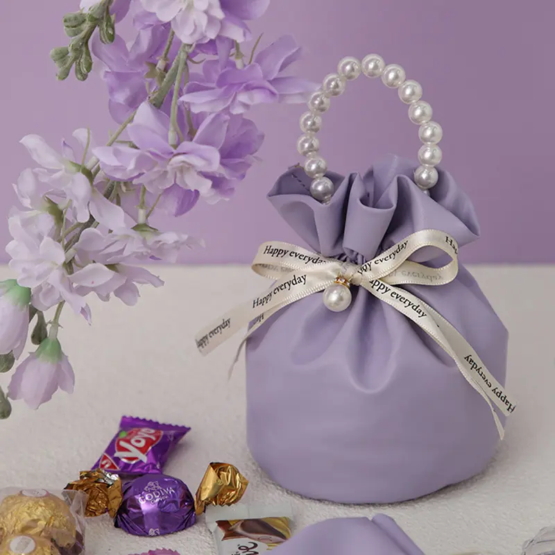 Leather Gift Box Handbag Shape Ribbon Bow With Hand Candy Bag Packaging Box Wedding Favors Gift Box Shower Party Supply