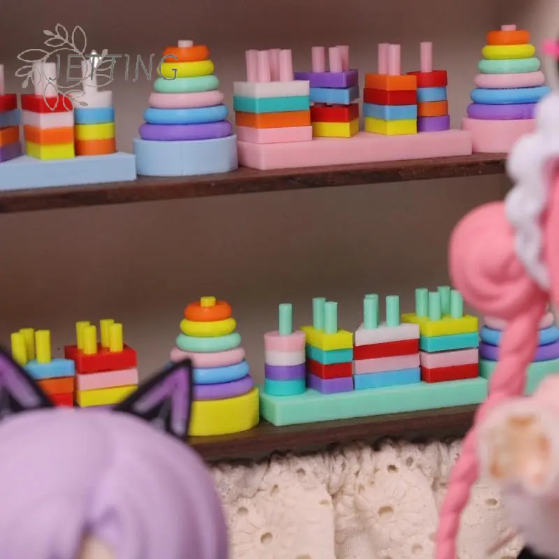 1 Set Micro Scene Decoration Miniature Dollhouse Small Wooden Bucket Assembling Blocks Model For Doll Accessories