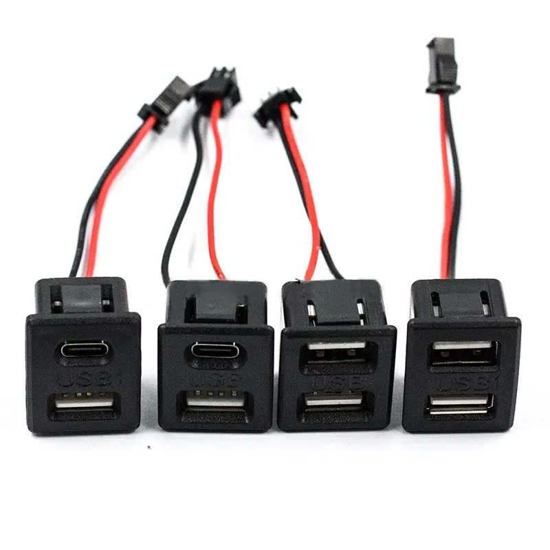 1PC Black Double-Layer USB Female Base Type-C Charging Socket Power Socket With Cable Connector Wholesale