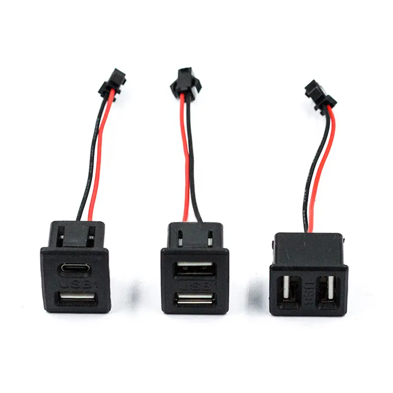 1PC Black Double-Layer USB Female Base Type-C Charging Socket Power Socket With Cable Connector Wholesale