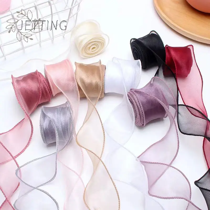 4cm10 Yard/Roll Floral Ribbon Florists DIY Wavy Edge Mesh trip Bouquet Wrapping Handmade Bow Craft Material Festival Party Decor