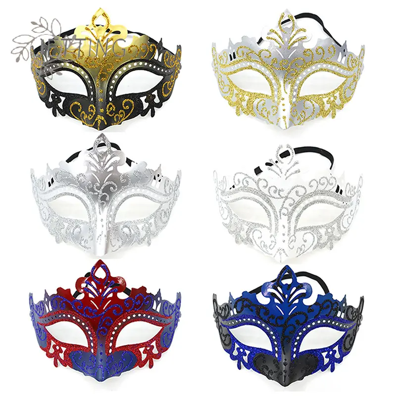 Painted Gold Powder Crown Mask Costume Ball Halloween Party Half Face Eye Mask Performance Props Men And Women Models Universal
