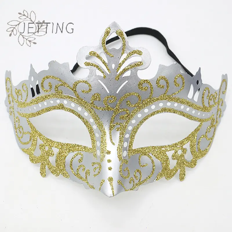 Painted Gold Powder Crown Mask Costume Ball Halloween Party Half Face Eye Mask Performance Props Men And Women Models Universal
