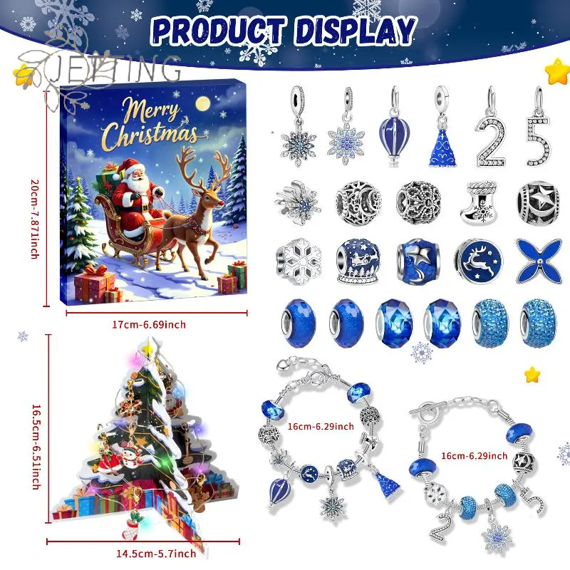 Christmas Advent Calendar With 24 Grids Blue Countdown Box DIY Bracelet Making Kit Holiday Surprise Blind Gifts For Kids Party D