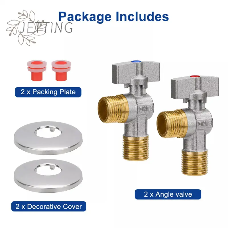 2Pcs Brass Hot And Cold Water Inlet Ball Valve G1/2" Bathroom Kitchen Sink Stop Valve Toilet Connection Water Pressure Regulator