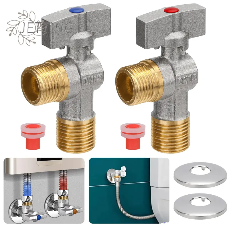 2Pcs Brass Hot And Cold Water Inlet Ball Valve G1/2" Bathroom Kitchen Sink Stop Valve Toilet Connection Water Pressure Regulator