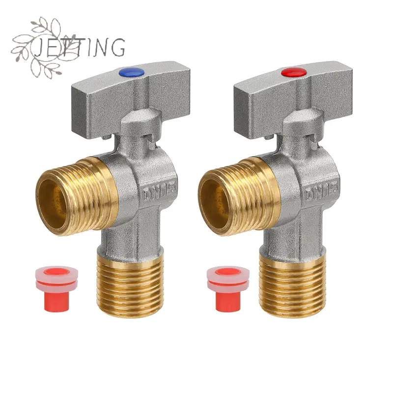 2Pcs Brass Hot And Cold Water Inlet Ball Valve G1/2" Bathroom Kitchen Sink Stop Valve Toilet Connection Water Pressure Regulator