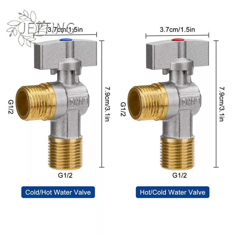 2Pcs Brass Hot And Cold Water Inlet Ball Valve G1/2" Bathroom Kitchen Sink Stop Valve Toilet Connection Water Pressure Regulator