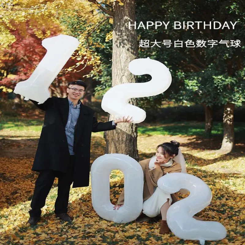 White Aluminum Foil Digital Balloon Birthday Baby Shower Wedding Anniversary Party Decoration