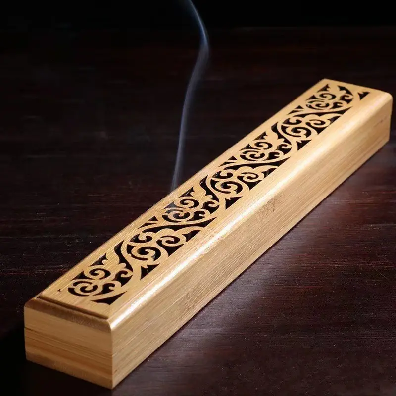 1pc Natural Bamboo Incense Burner With Laying Plate Chinese Aromatherapy Wooden Box For Incense Storage And Burning Decoration