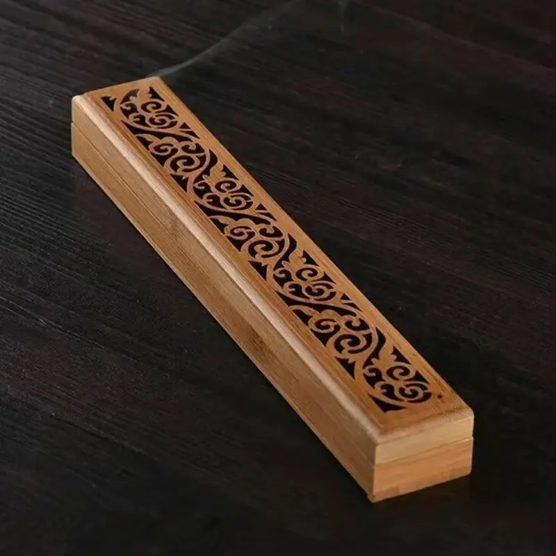 1pc Natural Bamboo Incense Burner With Laying Plate Chinese Aromatherapy Wooden Box For Incense Storage And Burning Decoration