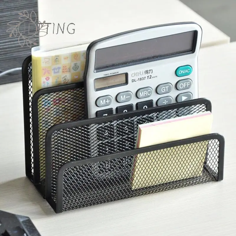 1 Pcs Black Desktop Office Storage Grid Metal Three-layer Business Card File Office Supplies Storage Rack
