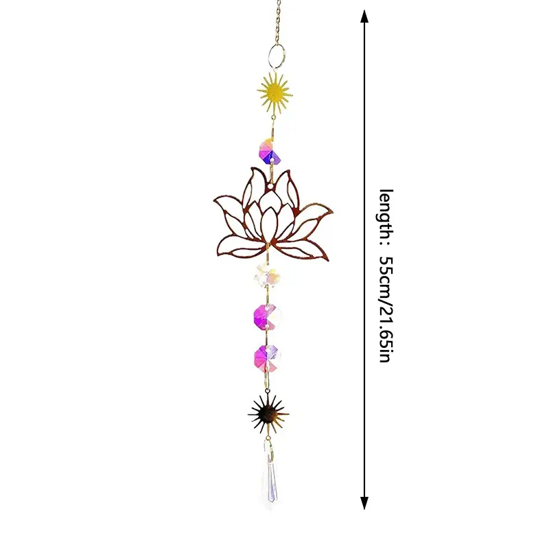 1Pc Crystal Suncatcher Gardening Crafts Golden Lotus AB Colorful Water Drop Pendant Decoration Pendant For Home Wedding Garden