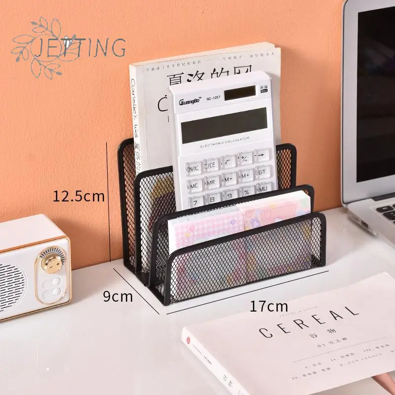 1 Pcs Black Desktop Office Storage Grid Metal Three-layer Business Card File Office Supplies Storage Rack