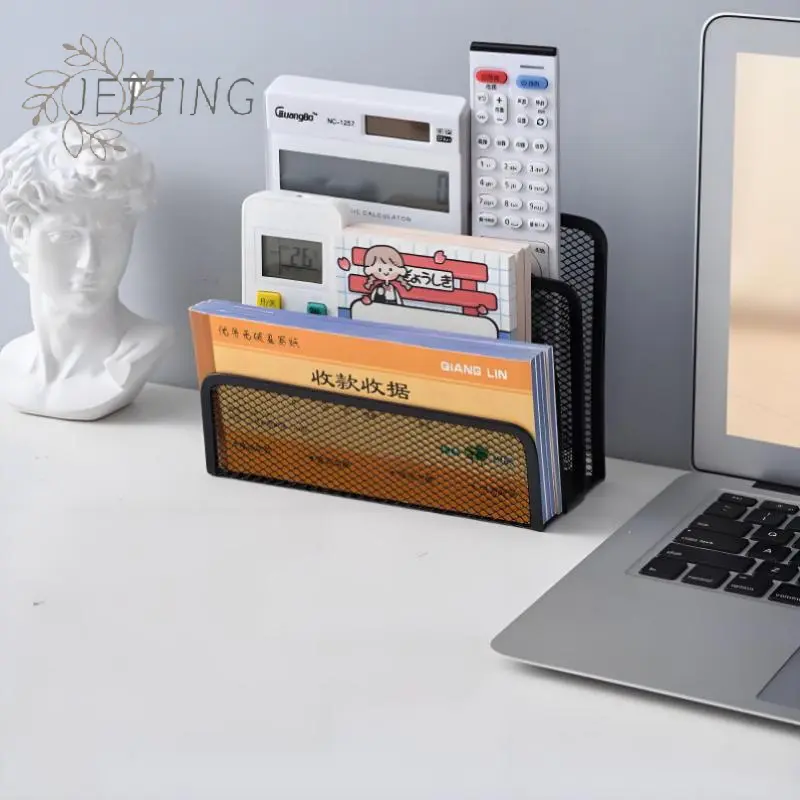 1 Pcs Black Desktop Office Storage Grid Metal Three-layer Business Card File Office Supplies Storage Rack